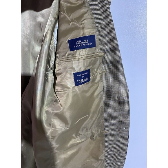 Ralph Lauren Blazer Mens 44L Tan Houndstooth Silk Wool Windowpane Plaid Office - Picture 11 of 15